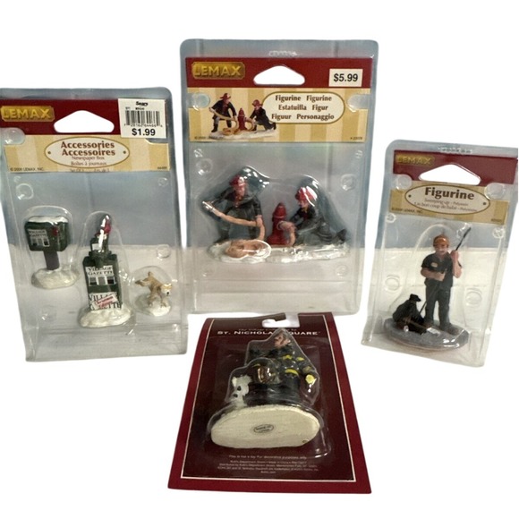 Lemax BUNDLE Christmas Village Figurines Firefighter Janitor Fireman Newspaper - Picture 1 of 5